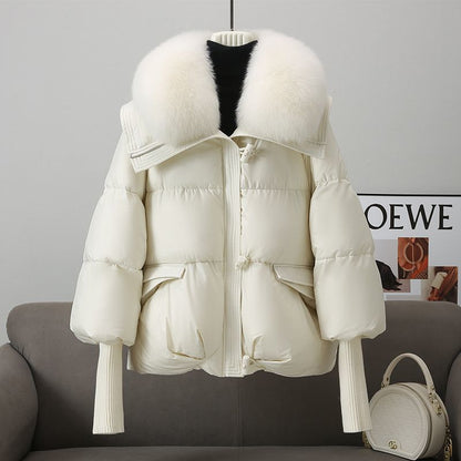 Women’s Short Padded Winter Jacket — Fur Collar Warm Coat