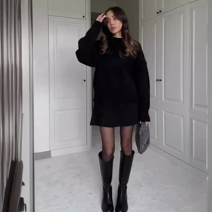 Women's Knit Sweater & Mini Skirt Set – 2-Piece Cozy Casual Outfit