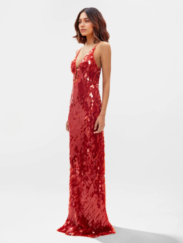 Red Backless Sequin Dress