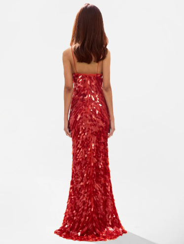Red Backless Sequin Dress