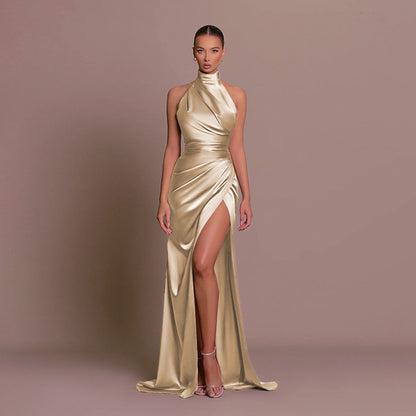 Elegant High-Collar Sleeveless Long Dress