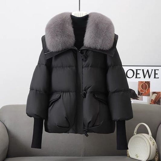 Women’s Short Padded Winter Jacket — Fur Collar Warm Coat