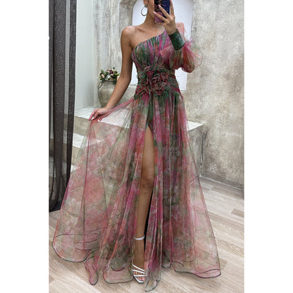 Mesh Tie-Dye Off-Shoulder Maxi Dress