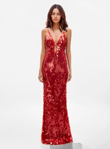 Red Backless Sequin Dress
