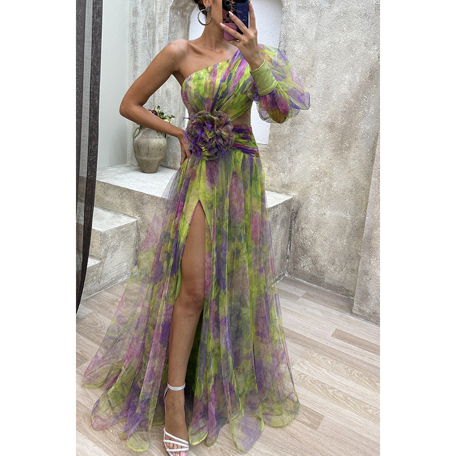 Mesh Tie-Dye Off-Shoulder Maxi Dress