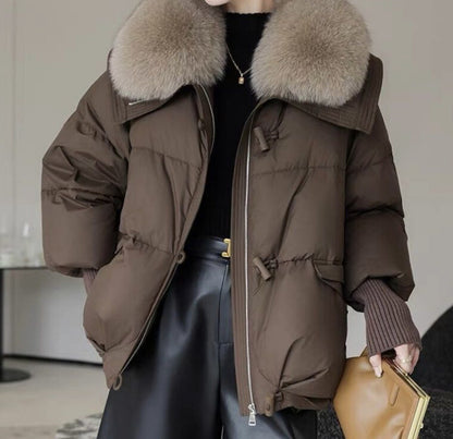 Women’s Short Padded Winter Jacket — Fur Collar Warm Coat
