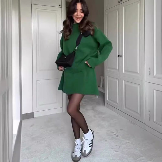 Women's Knit Sweater & Mini Skirt Set – 2-Piece Cozy Casual Outfit