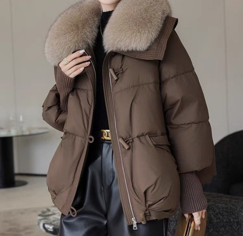 Women’s Short Padded Winter Jacket — Fur Collar Warm Coat
