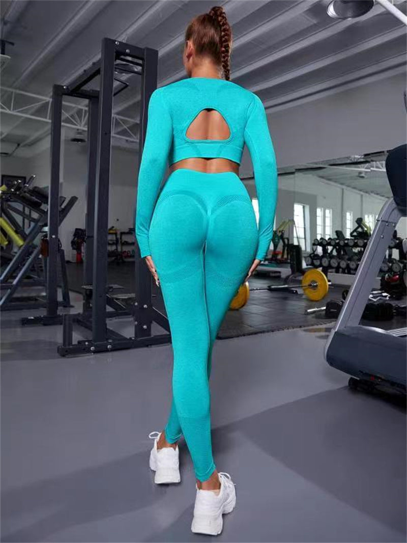 Seamless 2-Piece Fitness Set – Hollow Long Sleeve & Lift Leggings