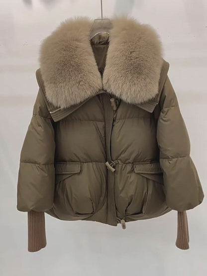 Women’s Short Padded Winter Jacket — Fur Collar Warm Coat